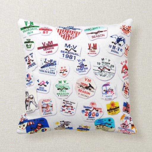 Margate Ventnor Vintage Beach Tags Throw Pillow - Retro Jersey Shore