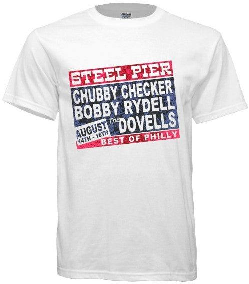 Chubby Rydell Dovells Steel Pier Tee featuring retro Philly music design on white cotton.
