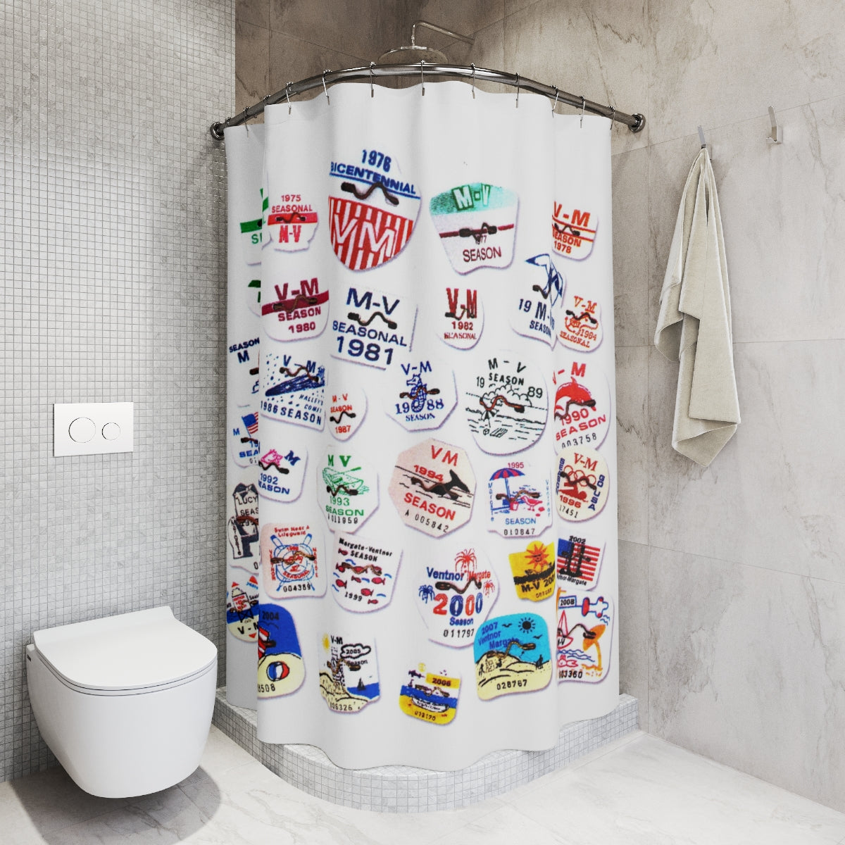 Margate-Ventnor Vintage Beach Tag Shower Curtain