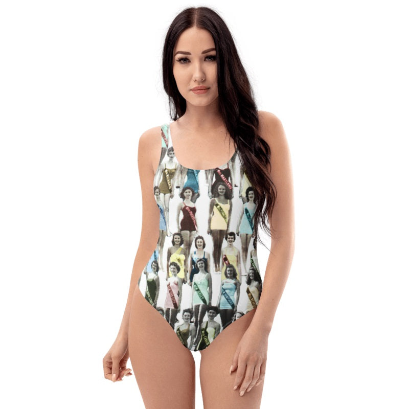 Miss America Contestants Retro All Over Print Swimsuit