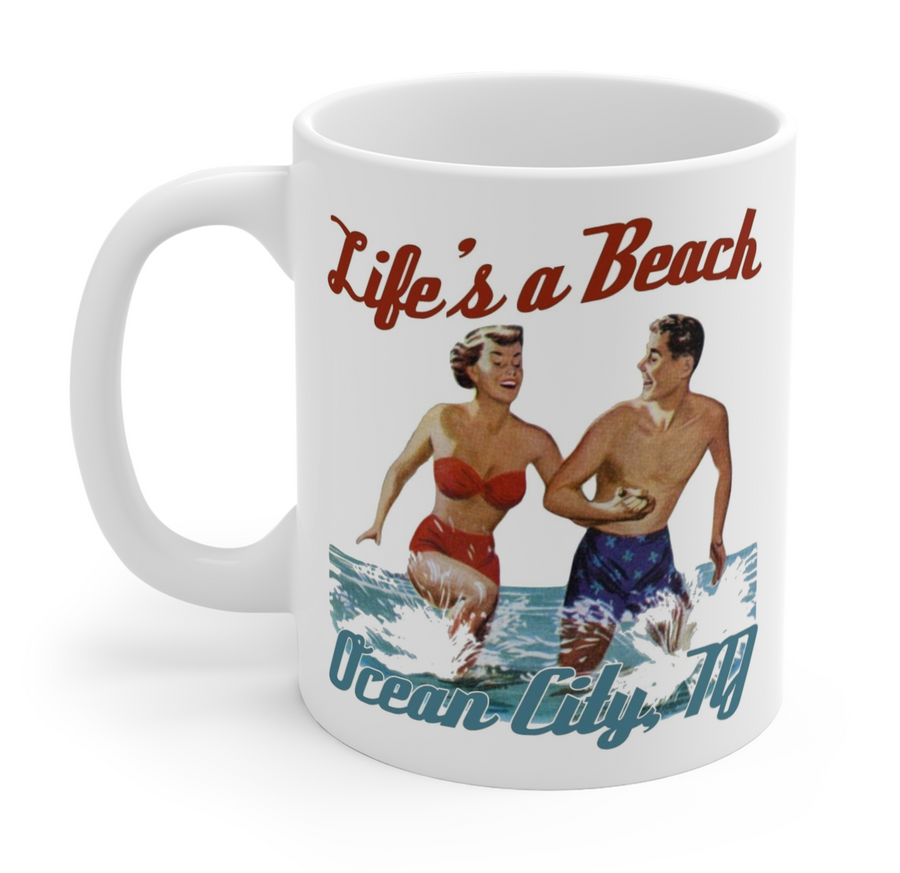 Ocean City Life's A Beach Retro Ceramic Mug