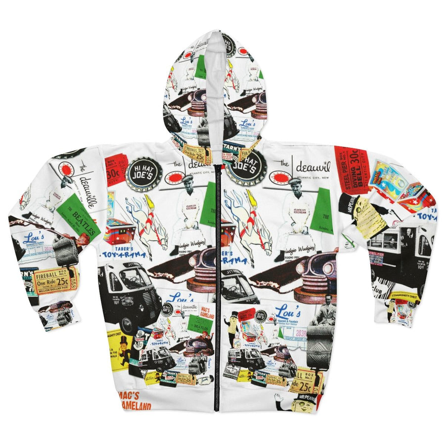 Atlantic City Icons All-Over Print Zip Hoodie - Retro Jersey Shore