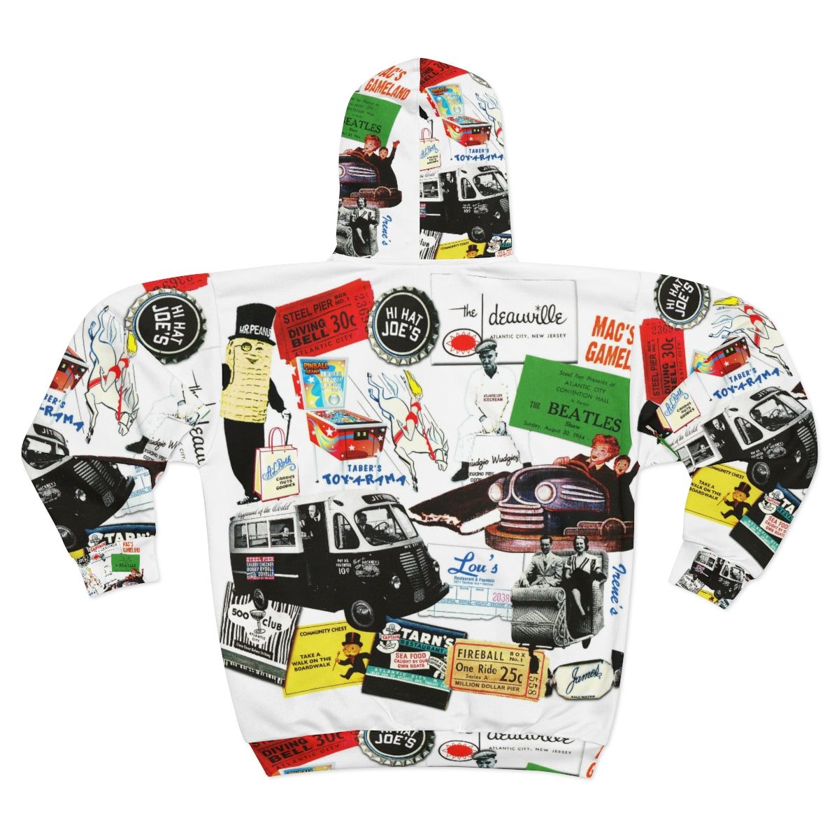 Atlantic City Icons All-Over Print Zip Hoodie - Retro Jersey Shore