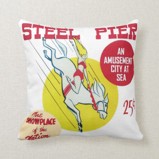 Steel Pier Atlantic City Throw Pillow - Retro Jersey Shore